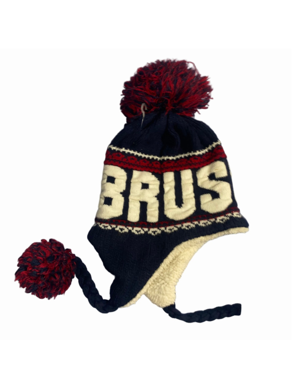 Robin Ruth Brussels Knit Pom Pom Hat, One Size, Navy and Red